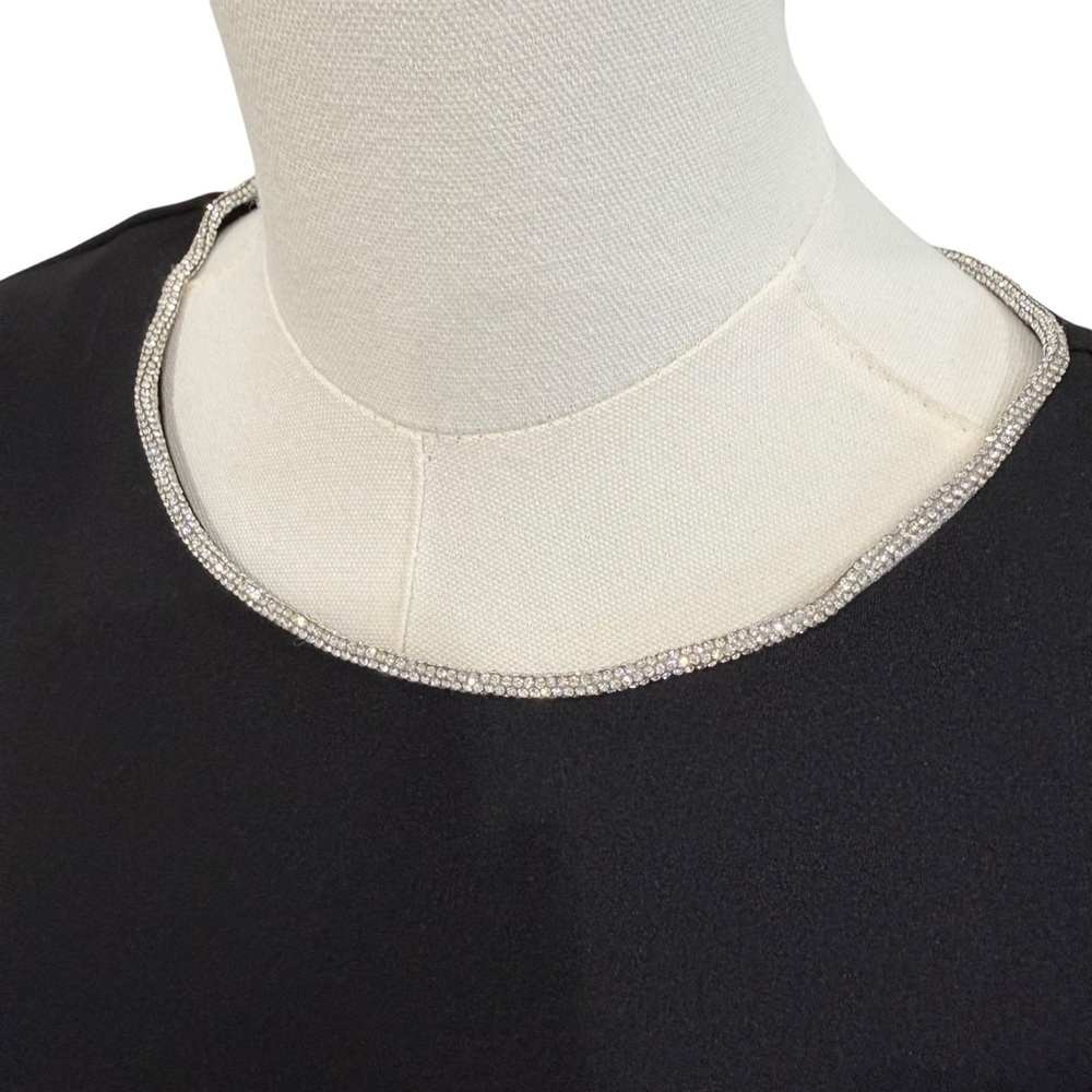 Trina Turk Size 8 Valentine Black Stretch Crepe Rhinestone Collar Dress NWT $248 - Picture 4 of 13
